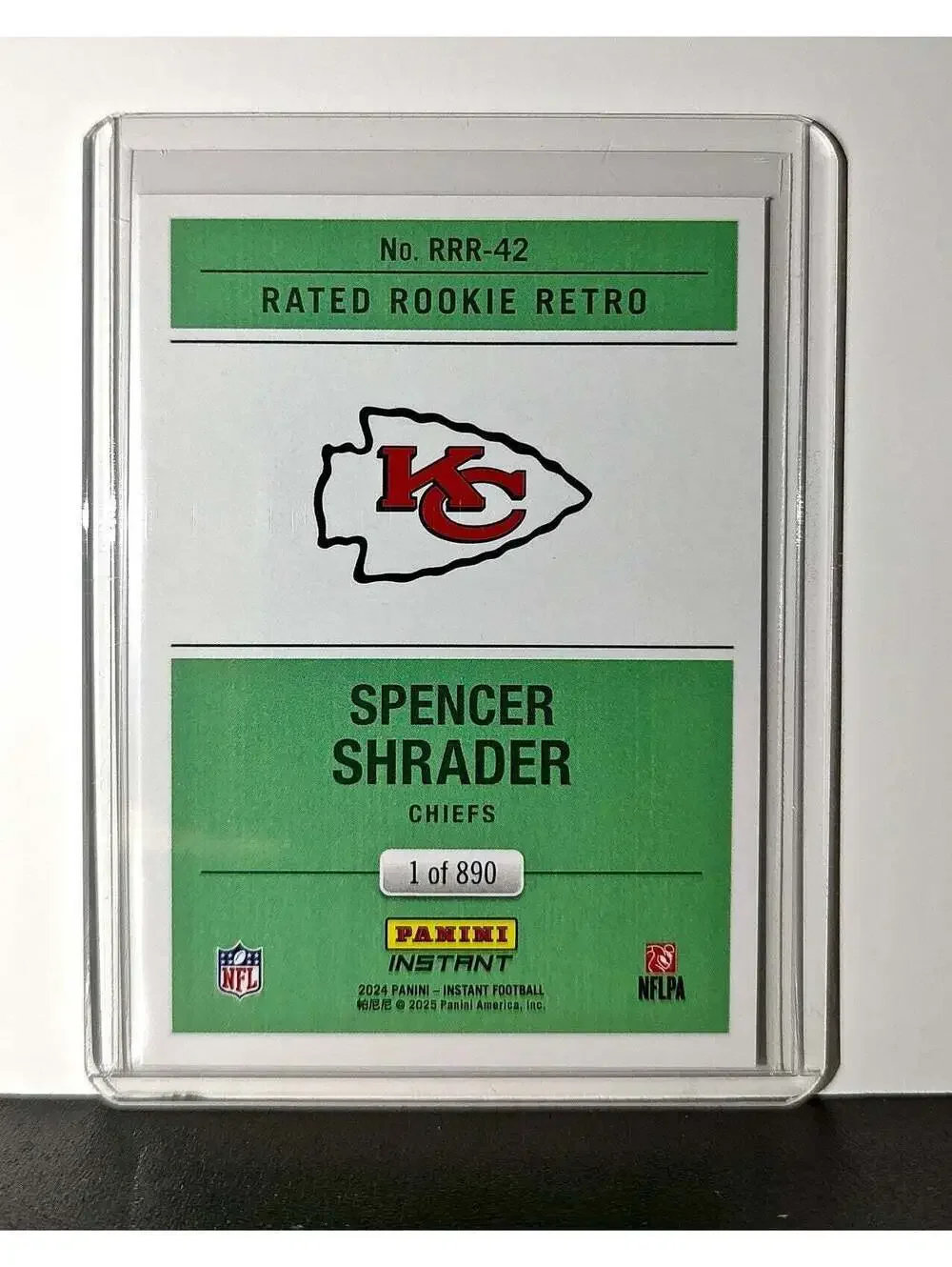 Spencer Shrader Rookie 2024 Panini Rated Rookie Retro NFL #42 KC Chiefs 1 of 890